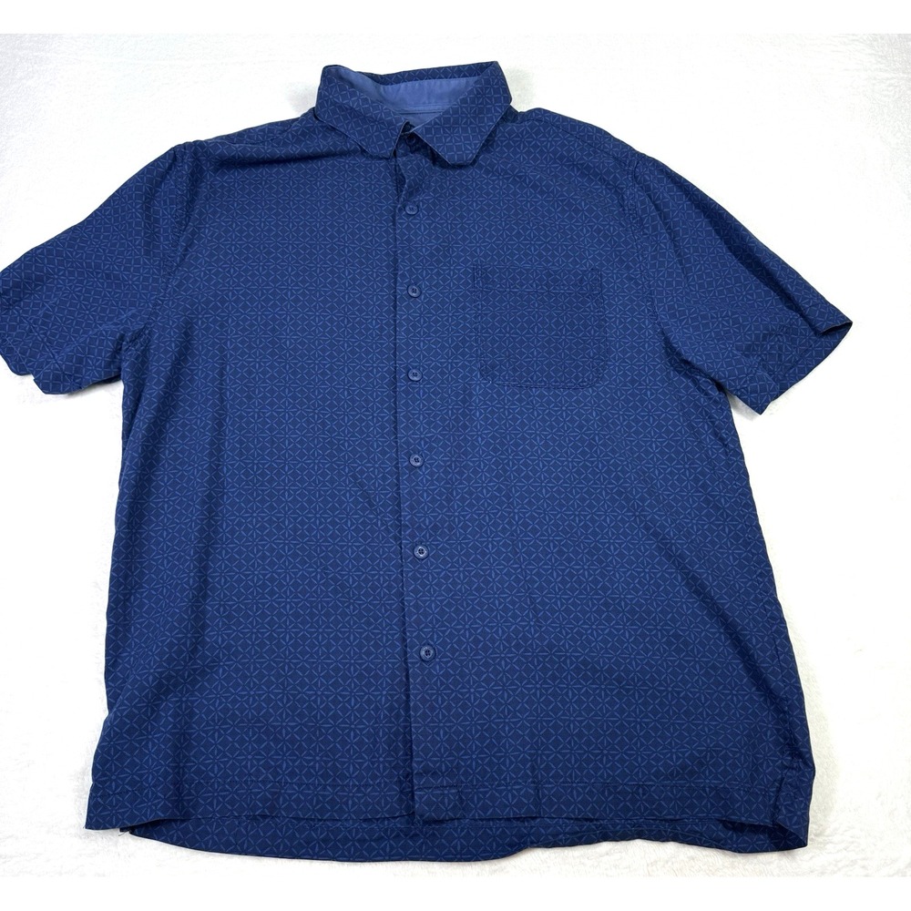 NAT NAST Shirt Mens Size Medium Blue Silk Geometric Preppy Golf Button Down